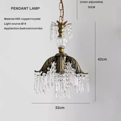 Antique brass pineapple-shaped pendant light with dangling crystal droplets for french countryside decorbites chandelier