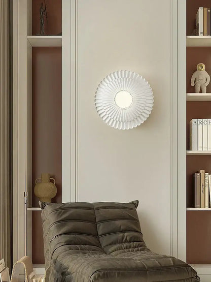 White circular wall lamp with fluted petal design decorbites french cream wind perfect for bedroom sconce decor