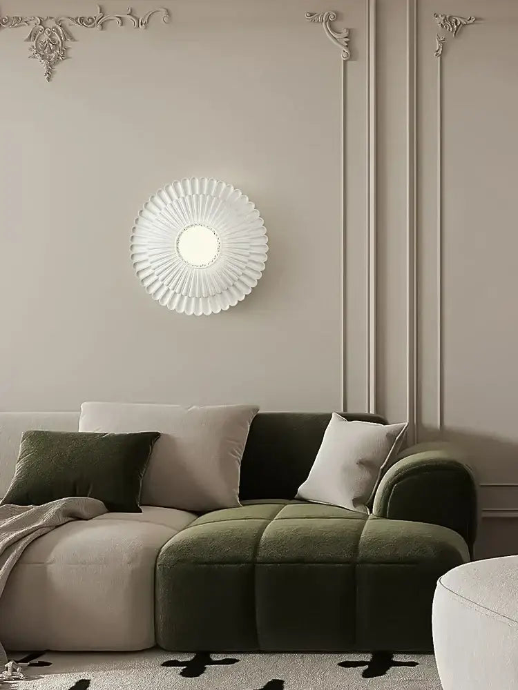 White circular wall lamp with fluted petal design decorbites french cream wind bedroom sconce
