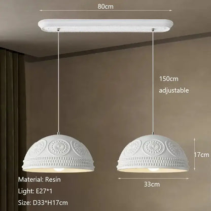White resin french cream style led pendant light with intricate floral beaded patterns for dining room decorbites french cream