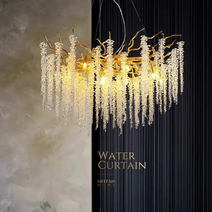 French golden crystal branch chandelier with intricate branch design and cascading clear crystal droplets for living room decorbites crystal branch