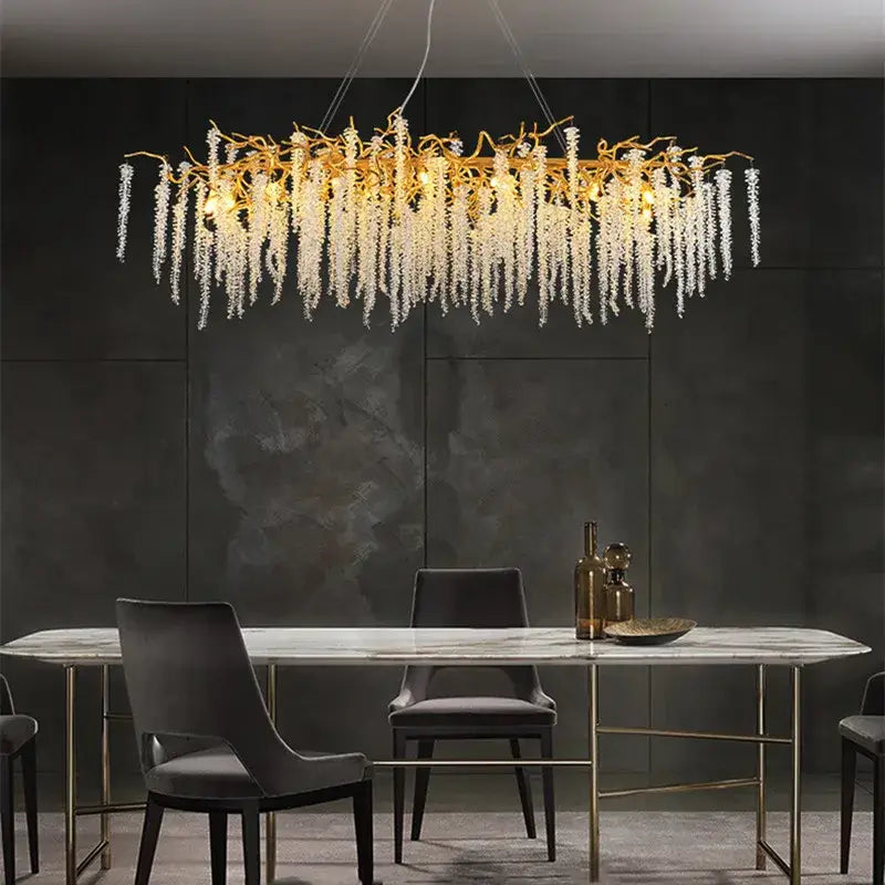 French golden crystal branch chandelier with cascading clear crystal droplets for living room decorbites crystal branch