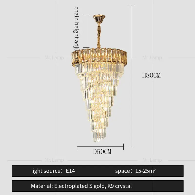 A french luxury amber crystal chandelier with tiered k9 crystal prisms and electroplated gold finish for living room