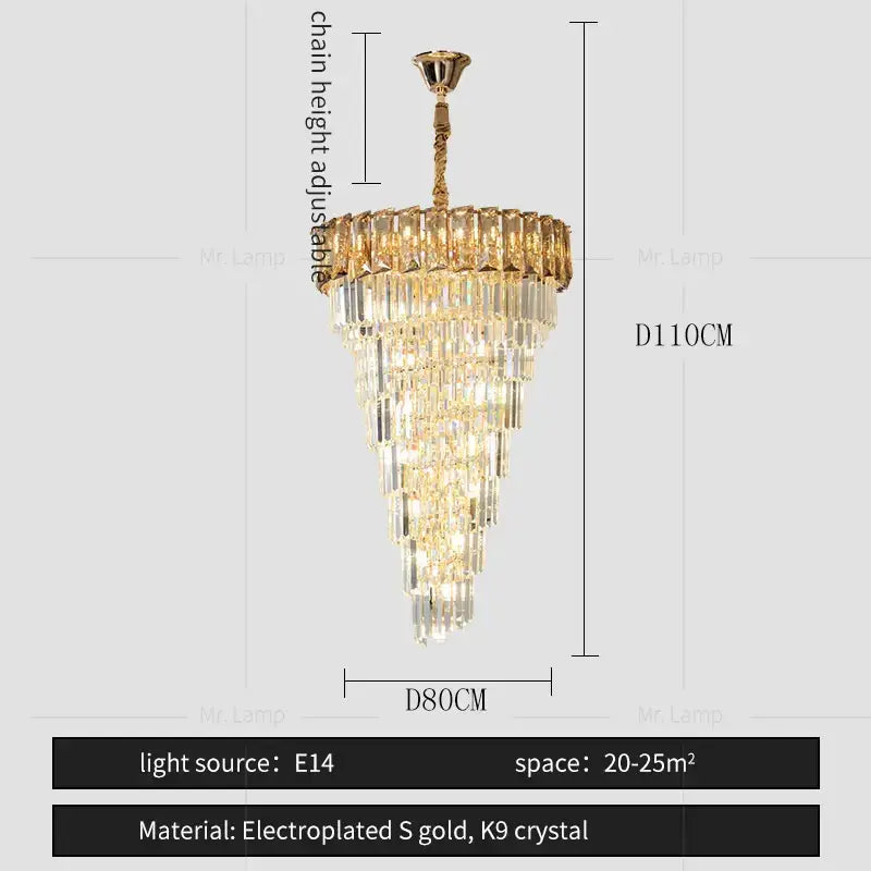 A tiered amber crystal chandelier with cascading k9 crystal prisms and electroplated s gold finish for living room