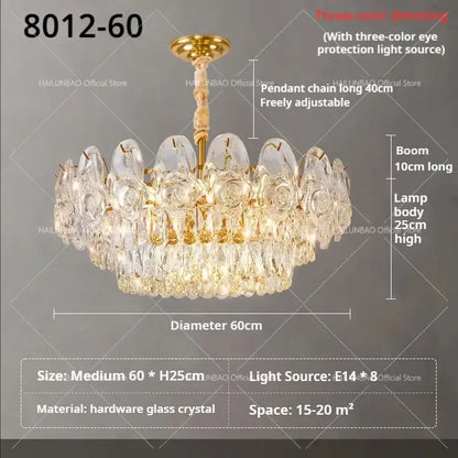 French luxury gold crystal rose chandelier with three-color dimming and glass elements by decorbites crystal rose decorbites crystal