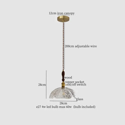 Delicate clear glass pendant lamp with fluted design and brass accents for dining room decorbites copper wood style