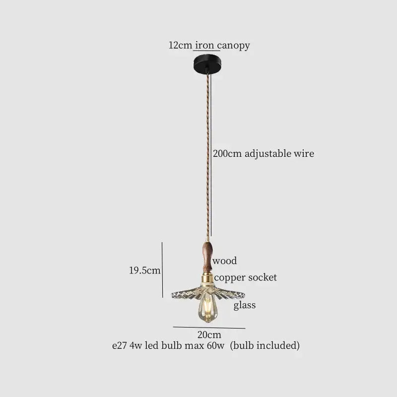 Vintage-style pendant lamp with black iron canopy copper wood glass and exposed edison bulb for dining room decorbites copper wood