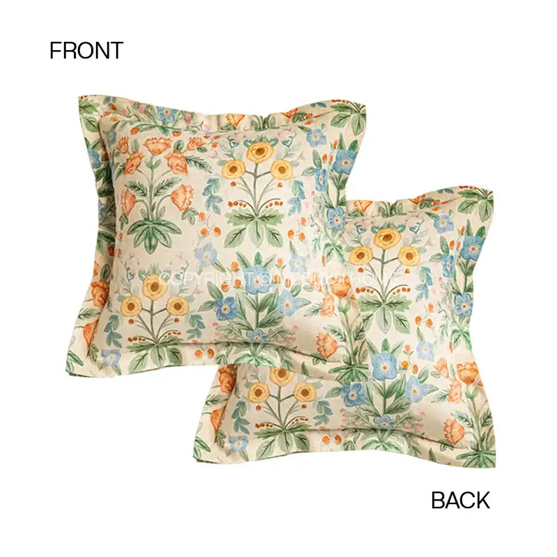 Cream floral pillow cover 30x50cm with delicate yellow blue and green blossoms for decorbites french pastoral bedroom decor