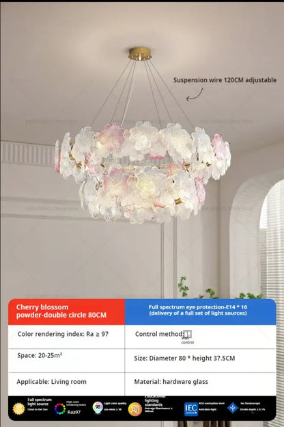 Delicate petals crystal chandelier light with pink and white cherry blossom petals for dining room decorbites petals crystal