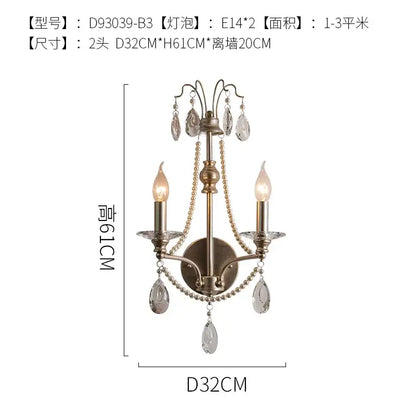 Antique brass french retro two-light wall lamp with dangling crystal teardrops and beaded chains from decorbites french retro