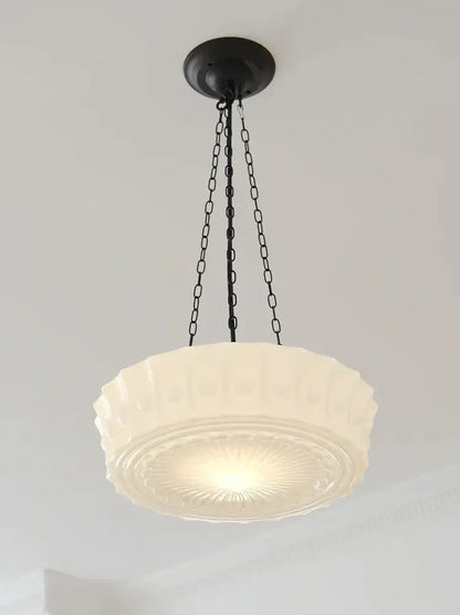 Vintage-style cream textured glass dining room pendant with sunburst patterns and scalloped edges decorbites french retro