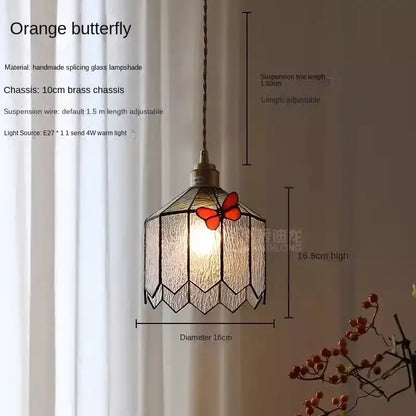 Orange butterfly chandelier with handmade splicing glass shade and brass chassis for bedroom decorbites butterfly chandelier