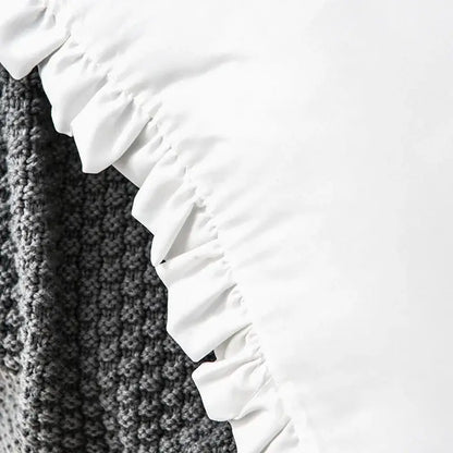 White cotton decorbites french ruffle pillow case with smooth glossy ruffled trim for bedroom decor