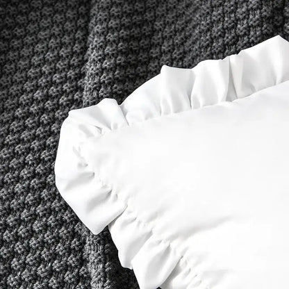 White cotton french ruffle pillow case featuring smooth satin-like ruffled sleeves for elegant bedroom decorbites decorbites french ruffle