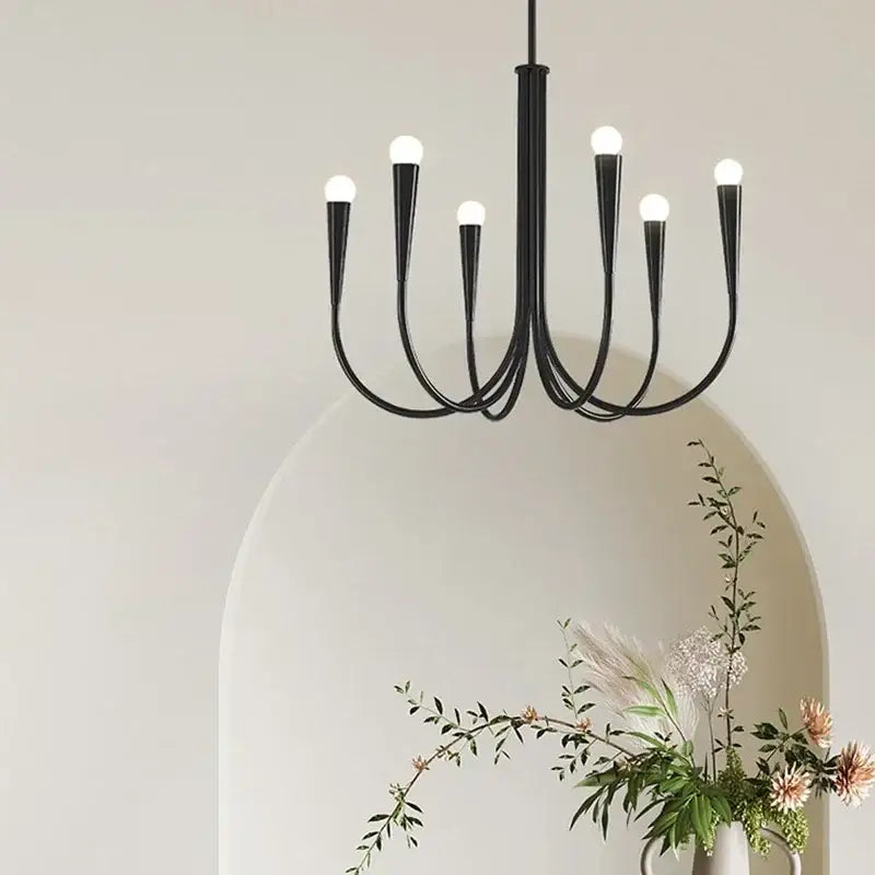 Black wrought iron and gold french style pendant light chandelier with six curved arms and frosted glass bulbs for dining room decorbites french style black