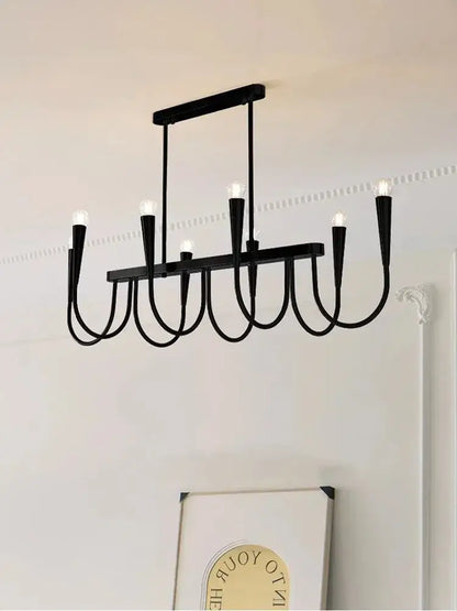 Black metal chandelier with six curved arms and exposed bulbs pendant light decorbites french style black for dining room