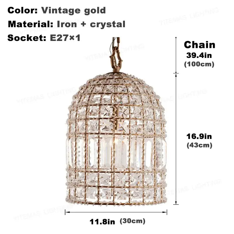 Vintage gold iron and crystal pendant chandelier with grid design for living room decorbites bronze crystal chandelier
