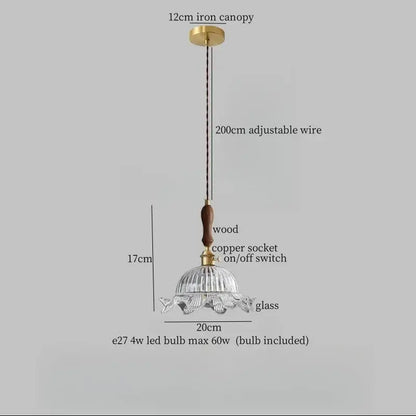 French style pendant light with clear glass led fluted design and wooden handle for dining room decorbites clear glass
