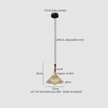 French style fluted clear glass led pendant light with brass finish wooden and copper components for dining room decorbites clear glass