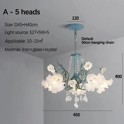 French style white crystal flower chandelier with five teal arms and white floral glass shades for living room decorbites crystal flower