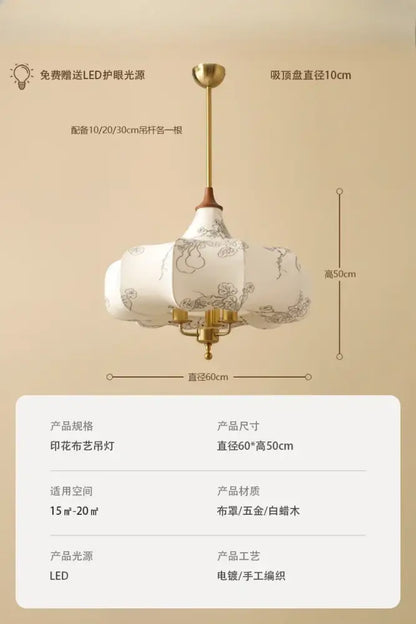 A delicate french vintage cream floral fabric pendant light with gold metal accents and wooden base for bedroom decorbites french vintage pendant lights