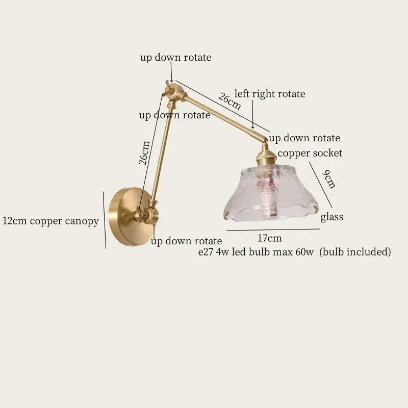 Adjustable brass wall sconce with clear glass shade in cream resin led design for bedroom wall lights decorbites cream resin