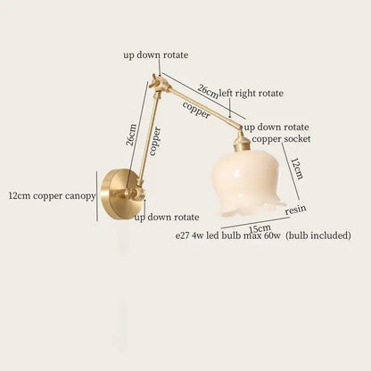 Vintage-style copper wall lights with fluted cream resin led lampshade and adjustable arms by decorbites cream resin