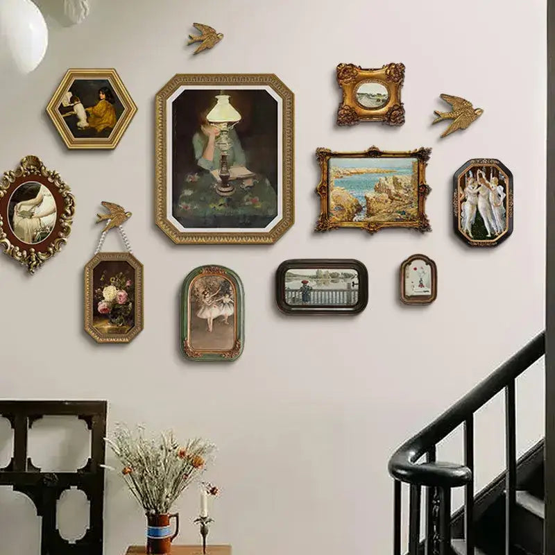 Antique french vintage cupid gold and wood frame set featuring ornate painted scenes for living room decorbites decor