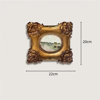 Ornate gold-framed oval painted landscape in french vintage cupid gold and wood frame for living room decorbites decor