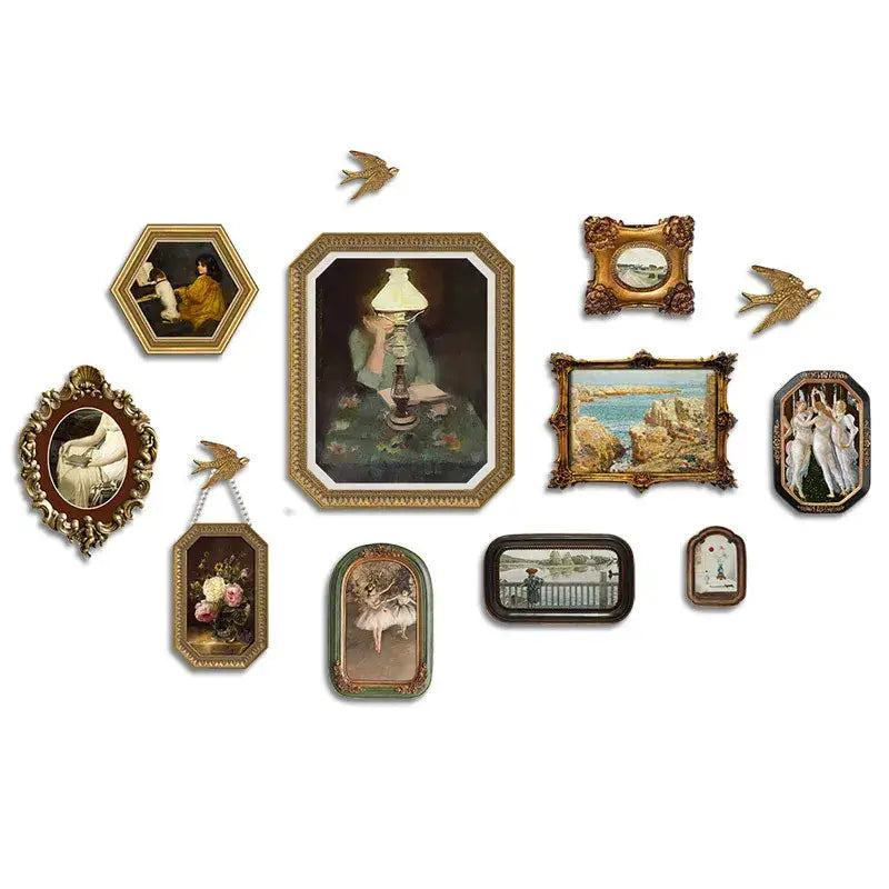 Gold ornate wooden french vintage cupid picture frame featuring a woman with an oil lamp for living room decorbites decor