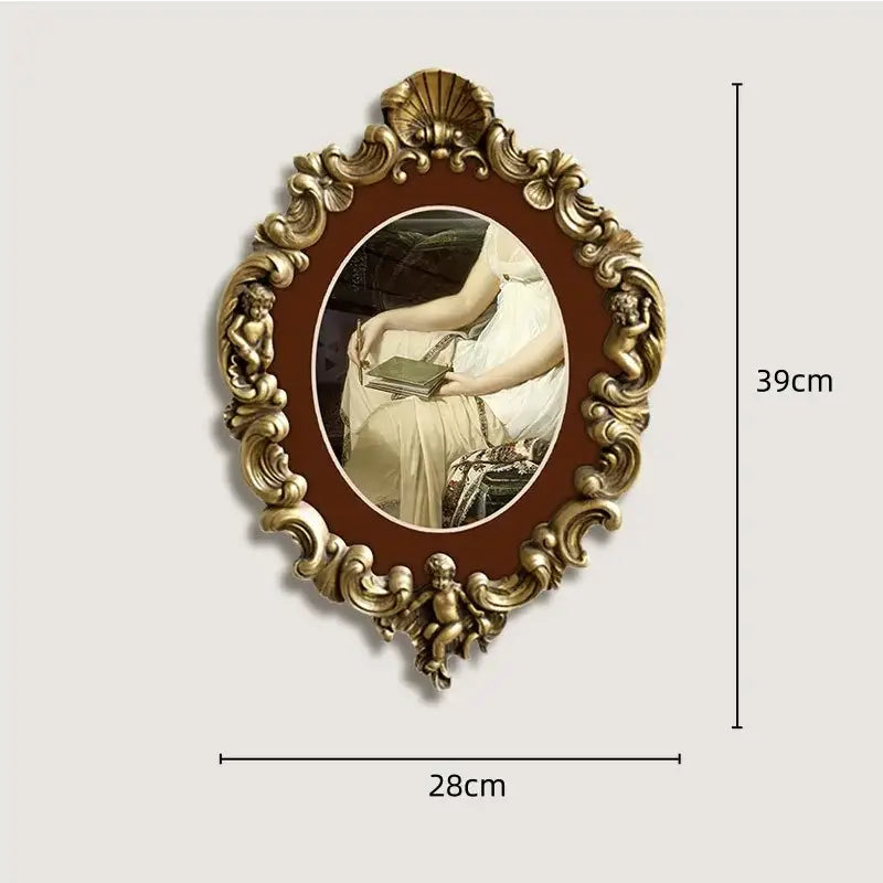 French vintage gold-toned ornate oval wall mirror with cupid figures and brown matting for living room decorbites french vintage