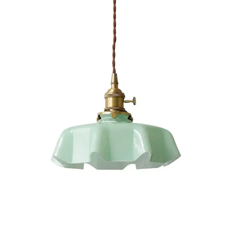 Delicate mint green glass pendant light with brass fixture and twisted brown cord for kitchen island decorbites french vintage pendant