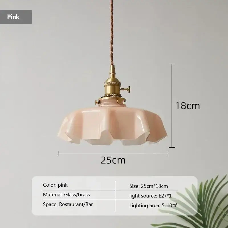 Pink glass pendant light with brass hardware and twisted cord for kitchen island decorbites french vintage pendant