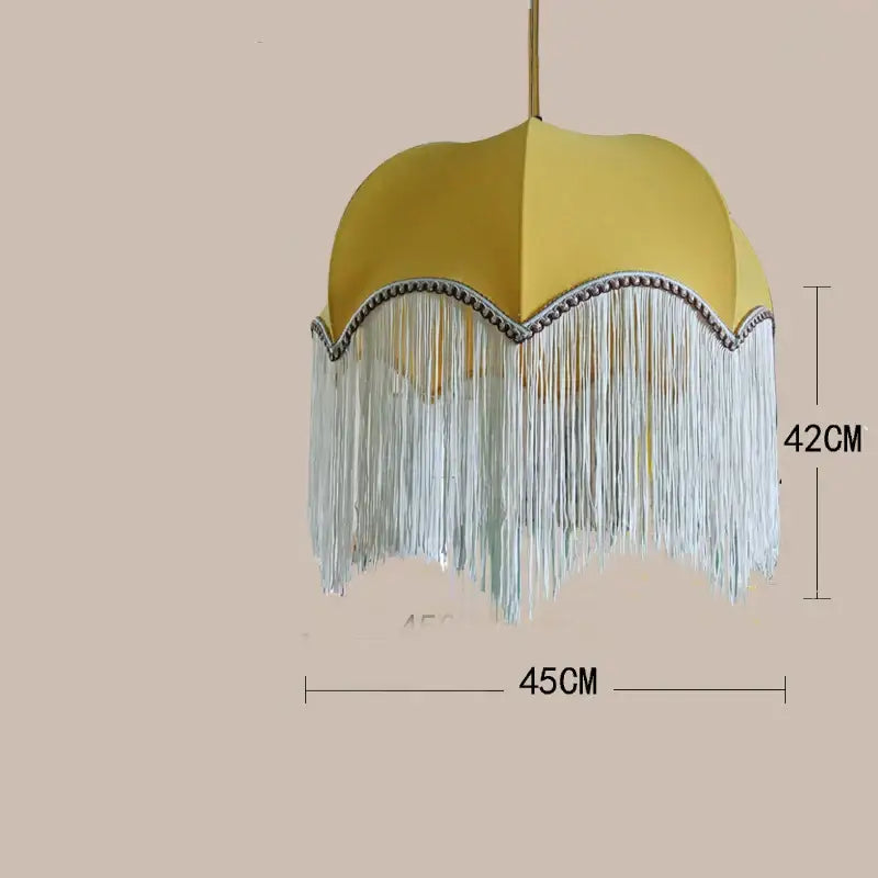 Yellow fringed tassel pendant light with scalloped edge and silver tassels for living room beauvamp tassel pendant