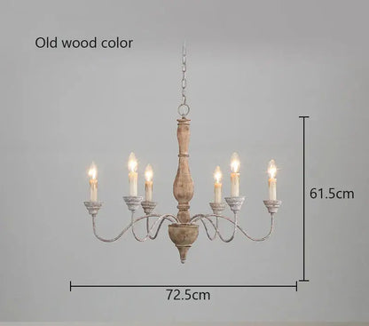 Old wood color french vintage wooden chandelier with six candle-style lights and distressed finish for dining room decorbites french vintage