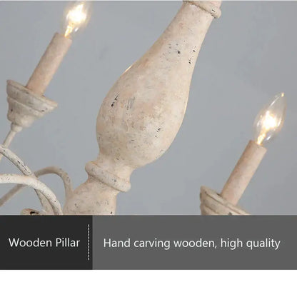 Hand-carved white wooden pillar with distressed rustic finish and elegant curves for decorbites french vintage chandelier