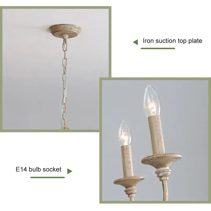 Antique white distressed iron chandelier with two candle style bulbs and e14 socket perfect for french vintage wooden decorbites dining room