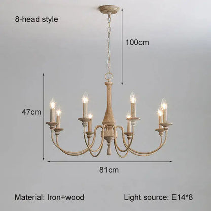 A rustic 8-head french vintage wooden chandelier with distressed beige finish in iron and wood for dining room decorbites french vintage