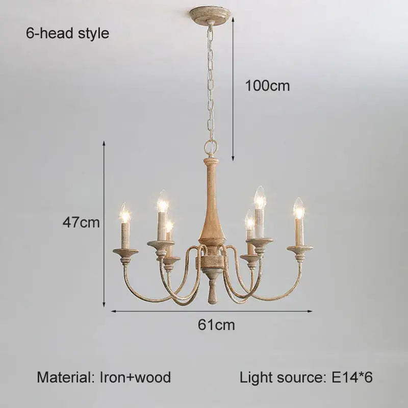 A french vintage wooden chandelier with six distressed white iron and wood lights for dining room decorbites french vintage