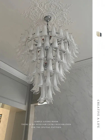 Multi-tiered pendant lights with french white glass bell-shaped shades and polished chrome frame for dining room decorbites french white