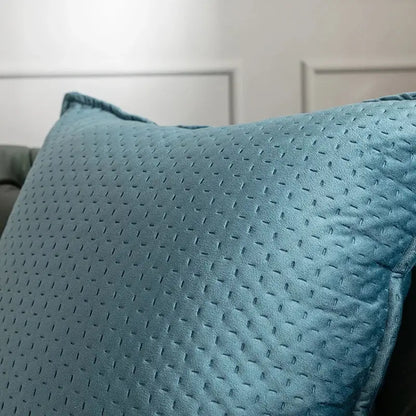 Teal velvet fringed velvet cushion cover with subtle quilted diamond pattern for living room decorbites decor