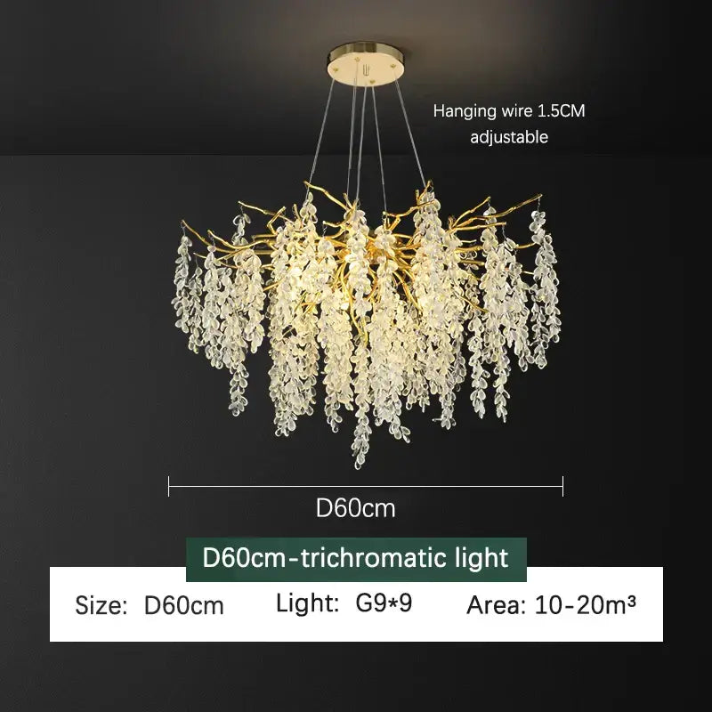 Frosted aluminum golden branch chandelier with gold-toned frame and clear crystal droplets for dining room decorbites frosted aluminum