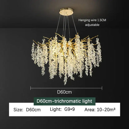 Frosted aluminum golden branch chandelier with gold-toned frame and clear crystal droplets for dining room decorbites frosted aluminum