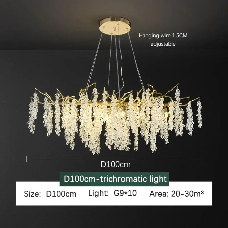 Gold-toned frosted aluminum golden branch crystal chandelier with cascading droplets for modern dining room decorbites lighting