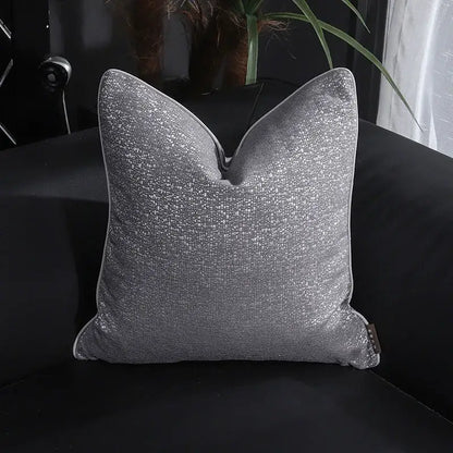 Silver glittery textured lumbar pillow cover with subtle gray undertones frosted gold satin decorbites pillow covers