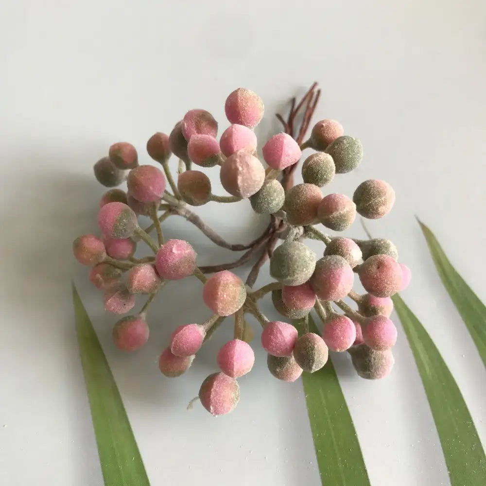 A frosted greenery berry stamen bundle with pink and muted green matte artificial berries for living room decorbites decor