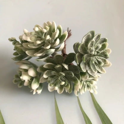 Frosted greenery berry stamen bundle with soft fuzzy green and white faux succulent leaves for living room decorbites decor