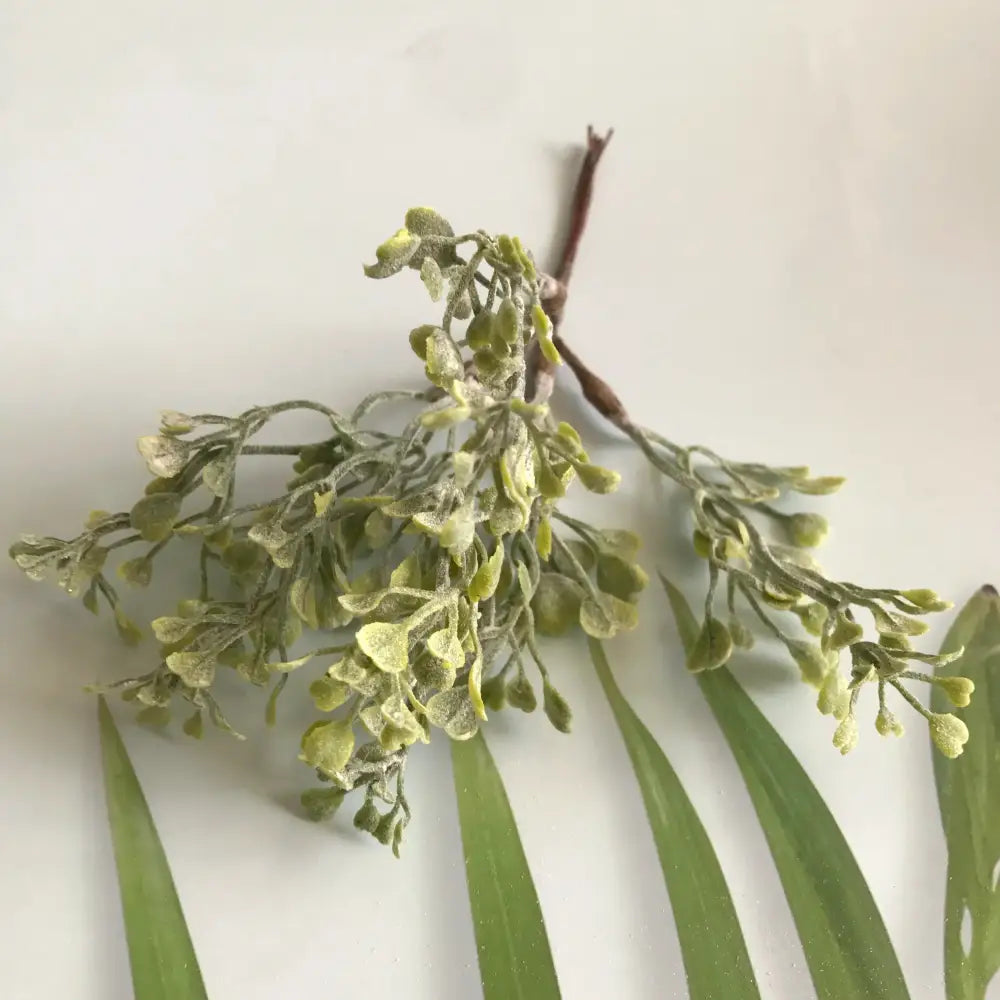 Frosted greenery berry stamen bundle with faux frosted leaves and brown stem for living room decorbites greenery berry decor