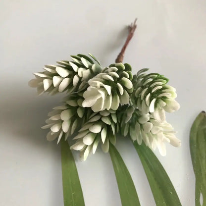 White artificial flower stamen bundle with green stems and brown base decorbites greenery berry for living room decor
