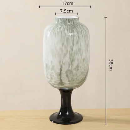 A 38cm frosted marbled dot texture glass vase with green white pattern and sleek black base for decorbites dot texture decor